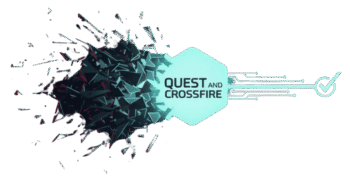 Quest & Crossfire logo - chaos transforming to clarity